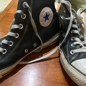 Leather Converse High Top Sneakers in Black with White Accents